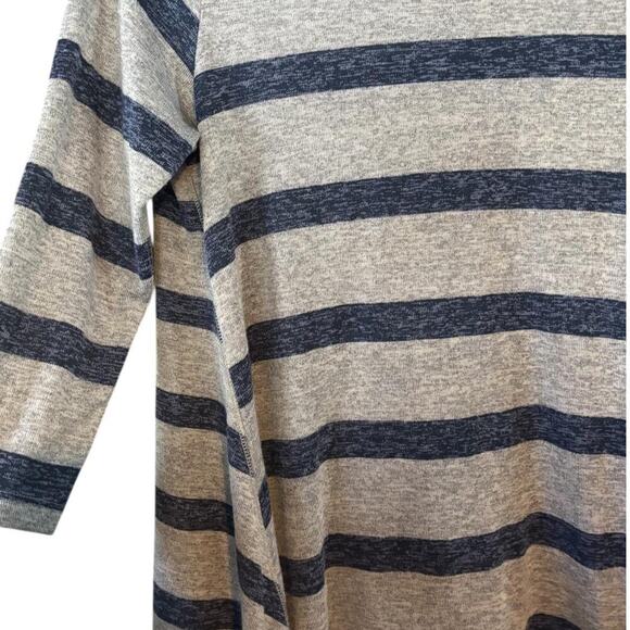 Navy Blue & Gray Striped ALine Dress 3/4 Sleeves Asymmetrical Hem Lightweight - Picture 4 of 6